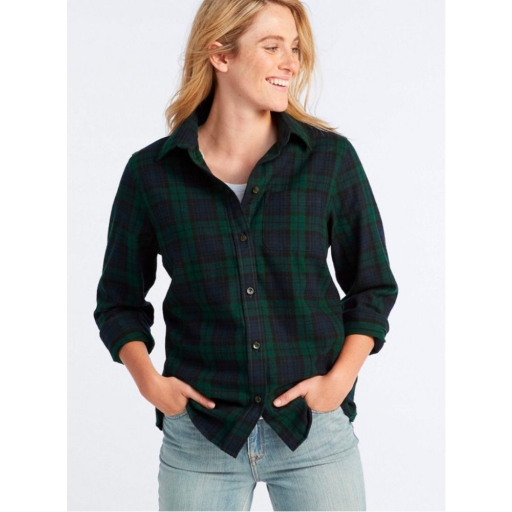 L.L. Bean Blue Green Plaid Relaxed Fit Flannel Shirt Size XS  Tall